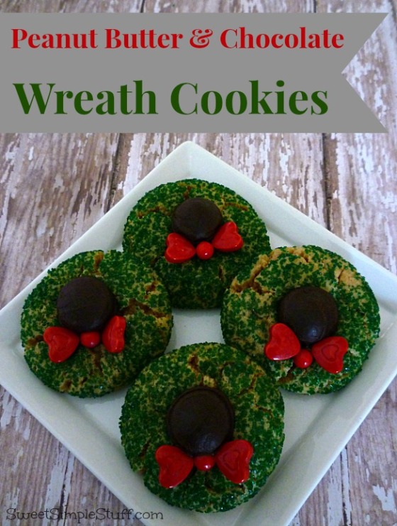 Peanut butter and chocolate wreath cookies